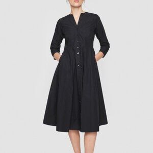 Bitter Kai Rand Black Midi Button-Front Dress with Three-Quarter Sleeves